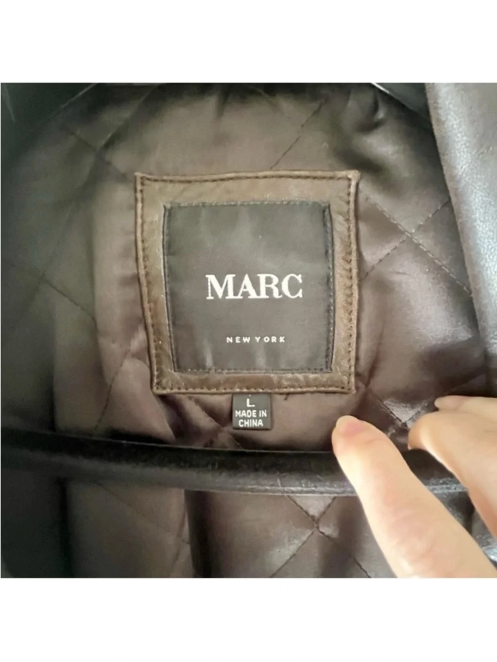 MARC Brown Lambskin Leather Mens Quilted Drawstring Waist Jacket - Size L